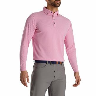 Men's Footjoy Lisle Golf Polo Pink/White NZ-354341